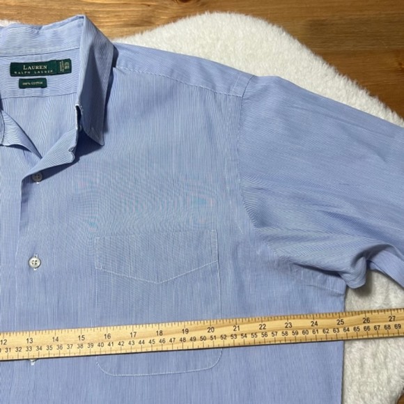 Ralph Lauren Blue & White Pin Striped Cotton Button Down LS Shirt Size 16 1/2 - Picture 8 of 9